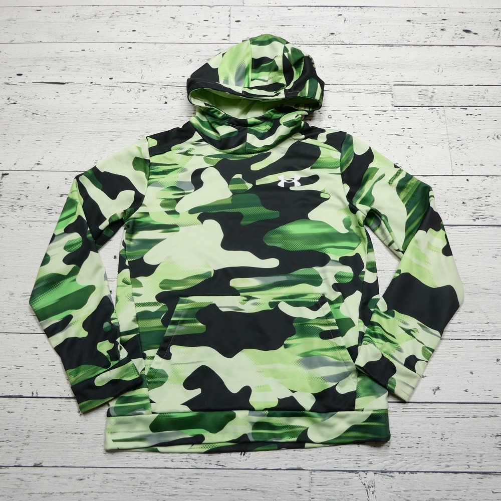 Under Armour‎ Hoodie Youth Large Green Camouflage Loose Fit Pullover Boys Camo